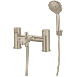 GoodHome Cavally Nickel Effect Ceramic Disk Freestanding Mixer Tap With Shower Kit
