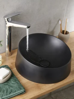 GoodHome Cavally Tall Gloss Chrome Effect Round Deck-mounted Manual Sink Or Worktop Mono Mixer Tap -Crystal Bathware goodhome cavally tall gloss chrome effect round deck mounted manual sink or worktop mono mixer tap3663602300069 23i