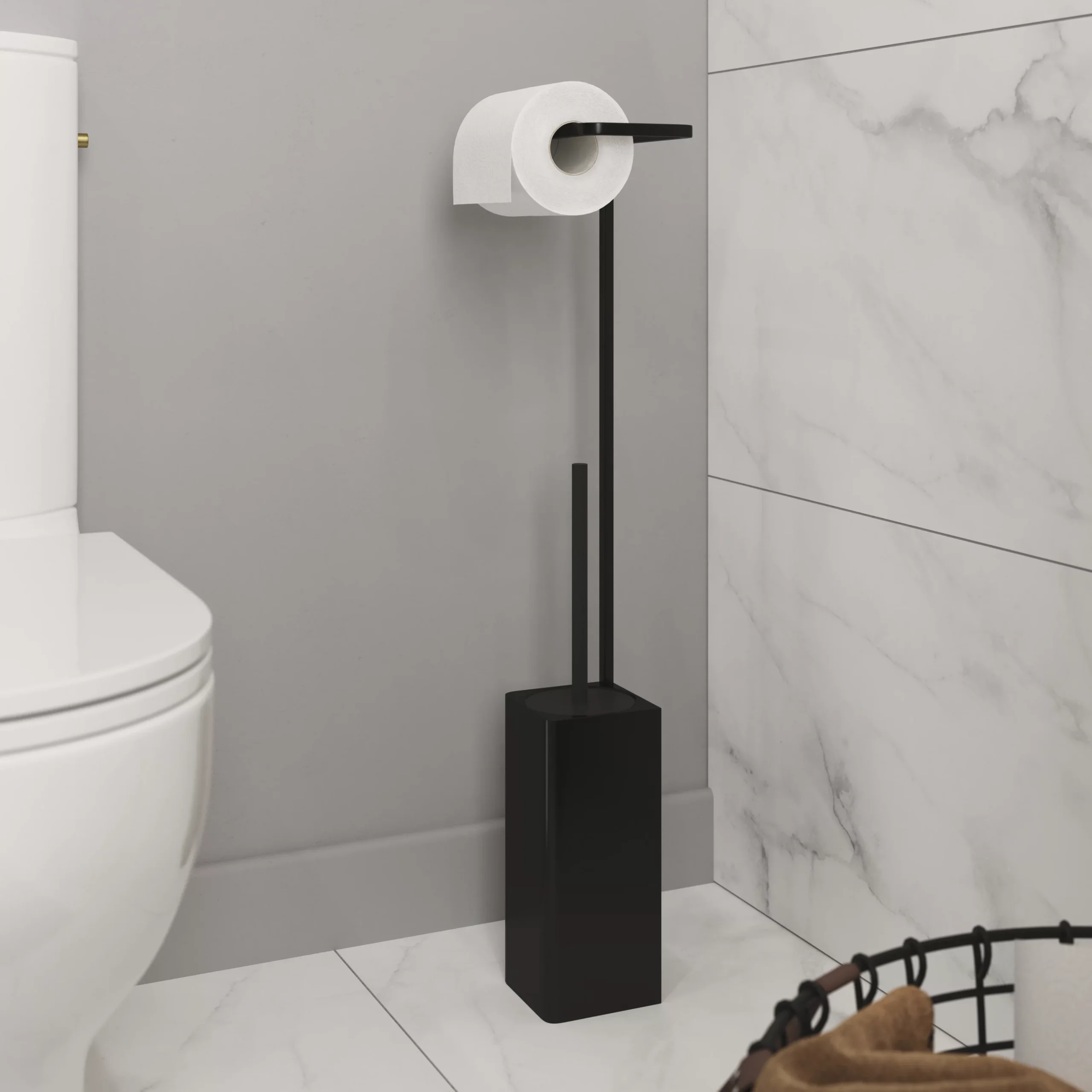 GoodHome Elland Black Matt Freestanding Or Wall-mounted Toilet Roll & Brush Holder 6 GoodHome Elland Black Matt Freestanding Or Wall-mounted Toilet Roll & Brush Holder - Image 4