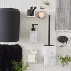 GoodHome Elland Polymer Resin, Silicone & Stainless Steel Marble Effect Toilet Brush & Holder -Crystal Bathware goodhome elland polymer resin silicone stainless steel marble effect toilet brush holder5059340203423 02i