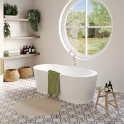 GoodHome Huron Gloss White Acrylic Oval Freestanding Bath (L)1700mm (W)750mm -Crystal Bathware goodhome huron gloss white acrylic oval freestanding bath l 1700mm w 750mm5059340340265 01i