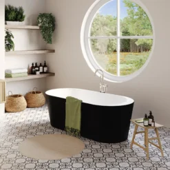 GoodHome Huron Matt Black Acrylic Oval Freestanding Bath (L)1700mm (W)750mm -Crystal Bathware goodhome huron matt black acrylic oval freestanding bath l 1700mm w 750mm5059340340289 01i
