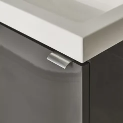 GoodHome Imandra Gloss Anthracite 1 Door Freestanding Bathroom Basin Cloakroom Unit (W)440mm (H)790mm -Crystal Bathware goodhome imandra gloss anthracite 1 door freestanding bathroom basin cloakroom unit w 440mm h 790mm5059340018843 03i BQ