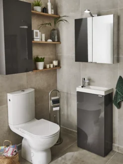 GoodHome Imandra Gloss Anthracite 1 Door Freestanding Bathroom Basin Cloakroom Unit (W)440mm (H)790mm -Crystal Bathware goodhome imandra gloss anthracite 1 door freestanding bathroom basin cloakroom unit w 440mm h 790mm5059340018843 20i