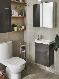 GoodHome Imandra Gloss Anthracite 1 Door Wall-mounted Bathroom Basin Cloakroom Unit (W)440mm (H)550mm -Crystal Bathware goodhome imandra gloss anthracite 1 door wall mounted bathroom basin cloakroom unit w 440mm h 550mm5059340018836 20i