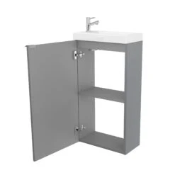 GoodHome Imandra Gloss Grey 1 Door Freestanding Bathroom Basin Cloakroom Unit (W)440mm (H)790mm -Crystal Bathware goodhome imandra gloss grey 1 door freestanding bathroom basin cloakroom unit w 440mm h 790mm3663602933076 02bq