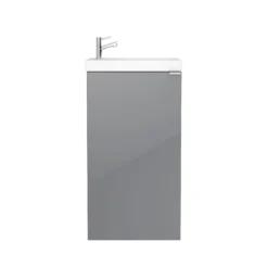 GoodHome Imandra Gloss Grey 1 Door Freestanding Bathroom Basin Cloakroom Unit (W)440mm (H)790mm -Crystal Bathware goodhome imandra gloss grey 1 door freestanding bathroom basin cloakroom unit w 440mm h 790mm3663602933076 03bq