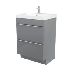 GoodHome Imandra Gloss Grey Bathroom Cabinet (H)82cm (W)60cm -Crystal Bathware goodhome imandra gloss grey bathroom cabinet h 82cm w 60cm3663602932956 02bq