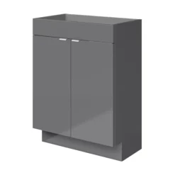 GoodHome Imandra Gloss Grey Freestanding Bathroom Basin Cabinet (W)600mm (H)820mm
