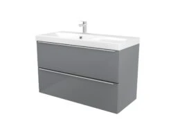 GoodHome Imandra Gloss Grey Vanity & Basin Cabinet (W)1000mm (H)600mm -Crystal Bathware goodhome imandra gloss grey vanity basin cabinet w 1000mm h 600mm3663602932871 25c