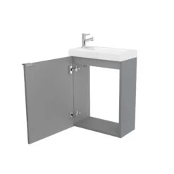 GoodHome Imandra Gloss Grey Wall-mounted Cloakroom Basin Cabinet (W)436mm (H)550mm -Crystal Bathware goodhome imandra gloss grey wall mounted cloakroom basin cabinet w 436mm h 550mm3663602933038 02bq