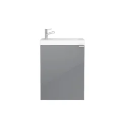 GoodHome Imandra Gloss Grey Wall-mounted Cloakroom Basin Cabinet (W)436mm (H)550mm -Crystal Bathware goodhome imandra gloss grey wall mounted cloakroom basin cabinet w 436mm h 550mm3663602933038 03bq