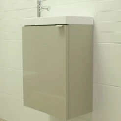 GoodHome Imandra Gloss Grey Wall-mounted Cloakroom Basin Cabinet (W)436mm (H)550mm -Crystal Bathware goodhome imandra gloss grey wall mounted cloakroom basin cabinet w 436mm h 550mm3663602933045 kfg IN