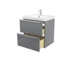 GoodHome Imandra Gloss Grey Wall-mounted Vanity & Basin Vanity & Basin Cabinet (W)600mm (H)600mm -Crystal Bathware goodhome imandra gloss grey wall mounted vanity basin vanity basin cabinet w 600mm h 600mm3663602932796 02bq