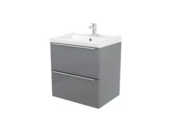 GoodHome Imandra Gloss Grey Wall-mounted Vanity & Basin Vanity & Basin Cabinet (W)600mm (H)600mm -Crystal Bathware goodhome imandra gloss grey wall mounted vanity basin vanity basin cabinet w 600mm h 600mm3663602932796 04bq