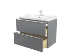 GoodHome Imandra Gloss Grey Wall-mounted Vanity & Basin Vanity & Basin Cabinet (W)800mm (H)600mm -Crystal Bathware goodhome imandra gloss grey wall mounted vanity basin vanity basin cabinet w 800mm h 600mm3663602932833 02bq