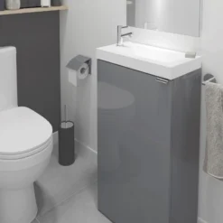 GoodHome Imandra Gloss Grey & White Freestanding Vanity Unit & Basin Set (H)790mm -Crystal Bathware goodhome imandra gloss grey white freestanding vanity unit basin set h 790mm3663602298038 01i bq