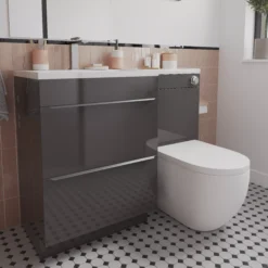 GoodHome Imandra Gloss Warm Grey Freestanding Toilet Cabinet (W)500mm (H)840mm -Crystal Bathware goodhome imandra gloss warm grey freestanding toilet cabinet w 500mm h 840mm5059340018812 01i