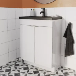 GoodHome Imandra Gloss White Freestanding Bathroom Basin Cabinet (W)600mm (H)820mm -Crystal Bathware goodhome imandra gloss white freestanding bathroom basin cabinet w 600mm h 820mm5059340394138 01i