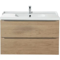 GoodHome Imandra & Lana Oak Effect Freestanding Vanity Unit & Basin Set (W)1004mm -Crystal Bathware goodhome imandra lana oak effect freestanding vanity unit basin set w 1004mm3663602312895 03c bq