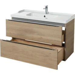 GoodHome Imandra & Lana Oak Effect Freestanding Vanity Unit & Basin Set (W)1004mm -Crystal Bathware goodhome imandra lana oak effect freestanding vanity unit basin set w 1004mm3663602312895 05c bq