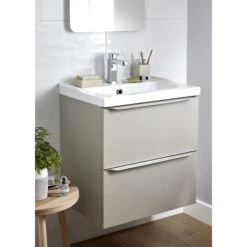 GoodHome Imandra & Lana Taupe Wall-mounted Vanity Unit & Basin Set (W)604mm -Crystal Bathware goodhome imandra lana taupe wall mounted vanity unit basin set w 604mm3663602313236 10i bq