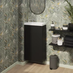 GoodHome Imandra Matt Black Single Door Cloakroom Unit (W)440mm -Crystal Bathware goodhome imandra matt black single door cloakroom unit w 440mm5059340393254 01i
