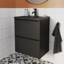 GoodHome Imandra Matt Black Slimline Cabinet (W)500mm -Crystal Bathware goodhome imandra matt black slimline cabinet w 500mm5059340393155 01i