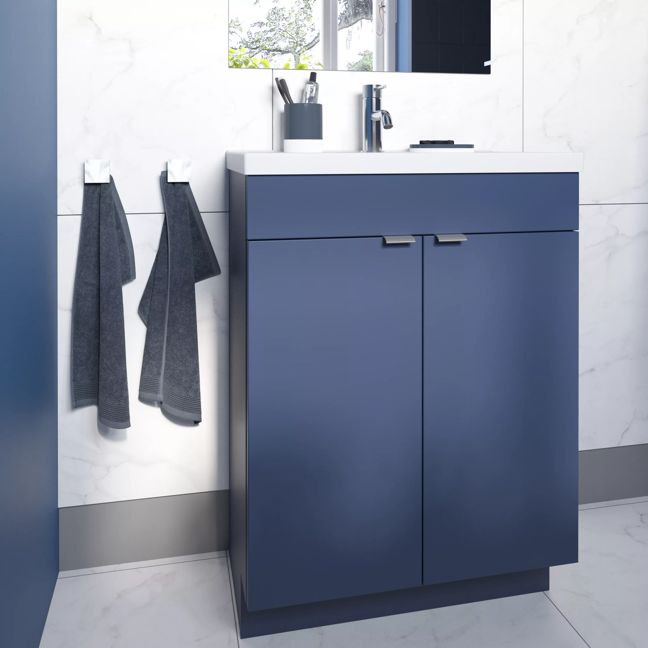 GoodHome Imandra Matt Blue Freestanding Bathroom Cabinet (W)600mm (H)820mm 6 GoodHome Imandra Matt Blue Freestanding Bathroom Cabinet (W)600mm (H)820mm - Image 4