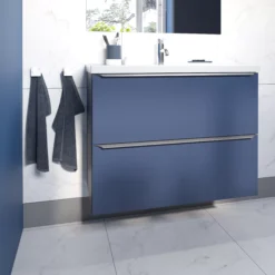 GoodHome Imandra Matt Blue Slimline Cabinet (W)800mm -Crystal Bathware goodhome imandra matt blue slimline cabinet w 800mm5059340393506 01i