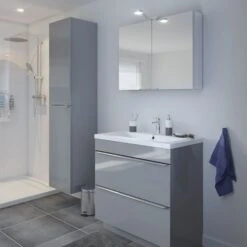 GoodHome Imandra & Mila Grey Freestanding Vanity Unit & Basin Set (W)804mm -Crystal Bathware goodhome imandra mila grey freestanding vanity unit basin set w 804mm3663602312734 01i bq