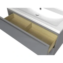 GoodHome Imandra & Nira Grey Wall-mounted Vanity Unit & Basin Set (W)1004mm -Crystal Bathware goodhome imandra nira grey wall mounted vanity unit basin set w 1004mm3663602312888 36c bq