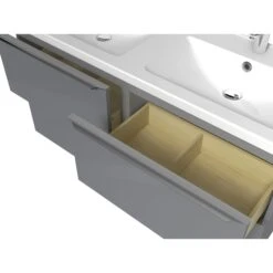 GoodHome Imandra & Nira Grey Wall-mounted Vanity Unit & Basin Set (W)1204mm -Crystal Bathware goodhome imandra nira grey wall mounted vanity unit basin set w 1204mm3663602313076 36c bq