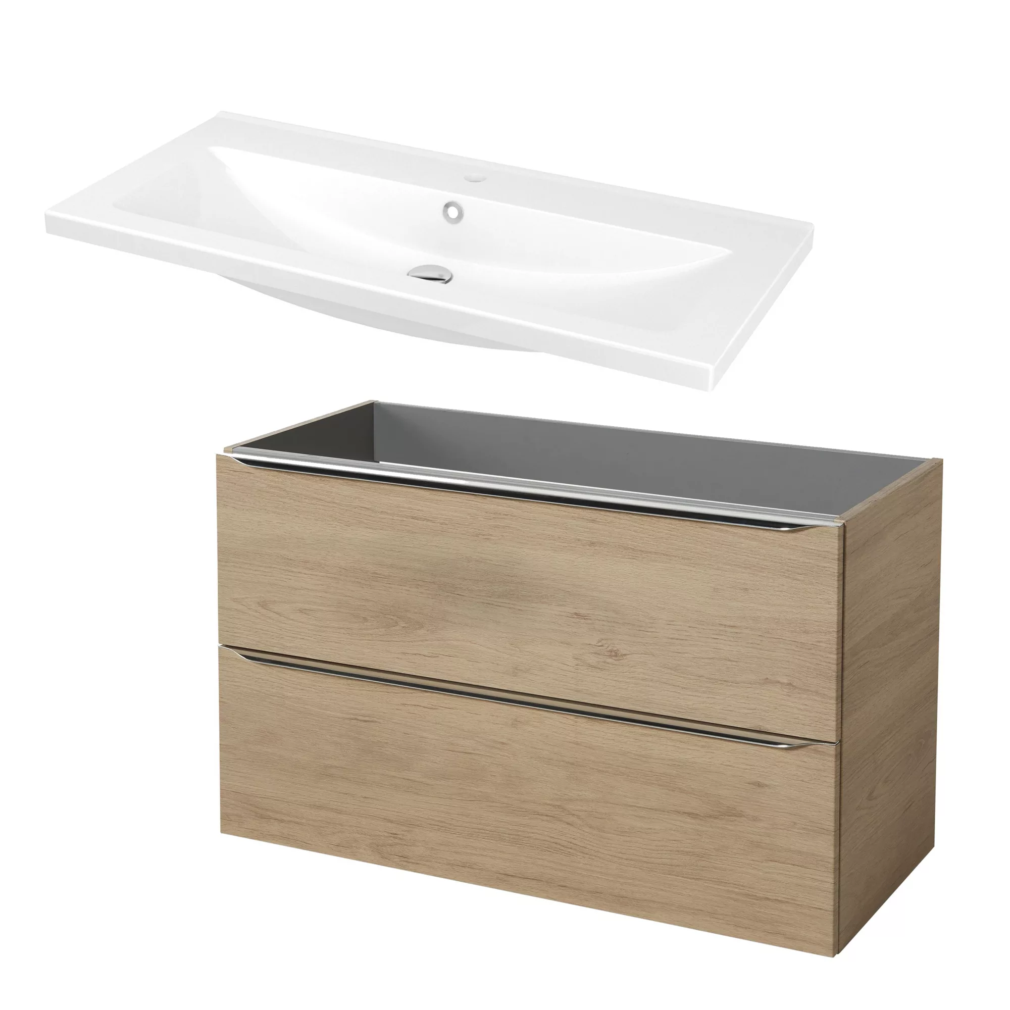 GoodHome Imandra & Nira Oak Effect Freestanding Vanity Unit & Basin Set (W)1004mm 3 GoodHome Imandra & Nira Oak Effect Freestanding Vanity Unit & Basin Set (W)1004mm