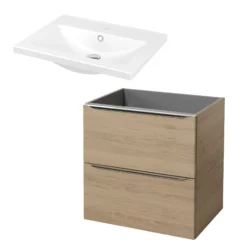 GoodHome Imandra & Nira Oak Effect Freestanding Vanity Unit & Basin Set (W)604mm