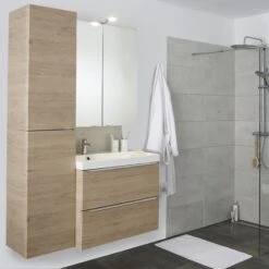 GoodHome Imandra & Nira Oak Effect Freestanding Vanity Unit & Basin Set (W)804mm -Crystal Bathware goodhome imandra nira oak effect freestanding vanity unit basin set w 804mm3663602313373 02i bq