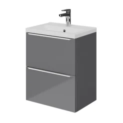 GoodHome Imandra Slimline Gloss Grey Wall-mounted Bathroom Cabinet (H)60cm (W)50cm -Crystal Bathware goodhome imandra slimline gloss grey wall mounted bathroom cabinet h 60cm w 50cm5059340393063 22c