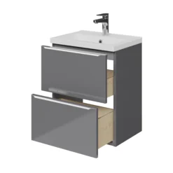 GoodHome Imandra Slimline Gloss Grey Wall-mounted Bathroom Cabinet (H)60cm (W)50cm -Crystal Bathware goodhome imandra slimline gloss grey wall mounted bathroom cabinet h 60cm w 50cm5059340393063 23c