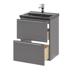 GoodHome Imandra Slimline Gloss Grey Wall-mounted Bathroom Cabinet (H)60cm (W)50cm -Crystal Bathware goodhome imandra slimline gloss grey wall mounted bathroom cabinet h 60cm w 50cm5059340393063 26c