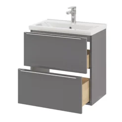 GoodHome Imandra Slimline Gloss Grey Wall-mounted Bathroom Cabinet (H)60cm (W)60cm -Crystal Bathware goodhome imandra slimline gloss grey wall mounted bathroom cabinet h 60cm w 60cm5059340393070 23c