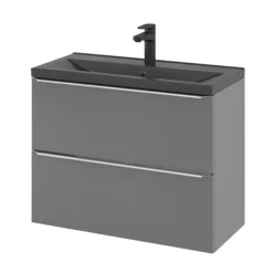 GoodHome Imandra Slimline Gloss Grey Wall-mounted Bathroom Cabinet (H)60cm (W)80cm -Crystal Bathware goodhome imandra slimline gloss grey wall mounted bathroom cabinet h 60cm w 80cm5059340393087 25c
