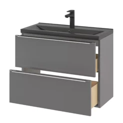 GoodHome Imandra Slimline Gloss Grey Wall-mounted Bathroom Cabinet (H)60cm (W)80cm -Crystal Bathware goodhome imandra slimline gloss grey wall mounted bathroom cabinet h 60cm w 80cm5059340393087 26c