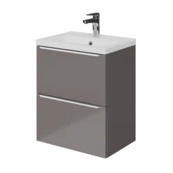 GoodHome Imandra Slimline Gloss Warm Grey Wall-mounted Bathroom Cabinet (H)60cm (W)50cm -Crystal Bathware goodhome imandra slimline gloss warm grey wall mounted bathroom cabinet h 60cm w 50cm5059340393612 22c