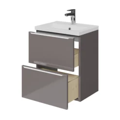 GoodHome Imandra Slimline Gloss Warm Grey Wall-mounted Bathroom Cabinet (H)60cm (W)50cm -Crystal Bathware goodhome imandra slimline gloss warm grey wall mounted bathroom cabinet h 60cm w 50cm5059340393612 23c