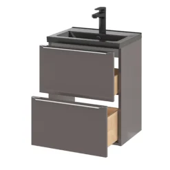 GoodHome Imandra Slimline Gloss Warm Grey Wall-mounted Bathroom Cabinet (H)60cm (W)50cm -Crystal Bathware goodhome imandra slimline gloss warm grey wall mounted bathroom cabinet h 60cm w 50cm5059340393612 26c