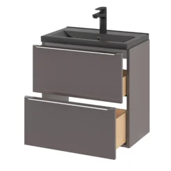 GoodHome Imandra Slimline Gloss Warm Grey Wall-mounted Bathroom Cabinet (H)60cm (W)60cm -Crystal Bathware goodhome imandra slimline gloss warm grey wall mounted bathroom cabinet h 60cm w 60cm5059340393629 26c