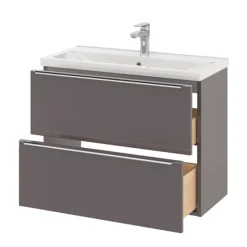 GoodHome Imandra Slimline Gloss Warm Grey Wall-mounted Bathroom Cabinet (H)60cm (W)80cm -Crystal Bathware goodhome imandra slimline gloss warm grey wall mounted bathroom cabinet h 60cm w 80cm5059340393636 23c