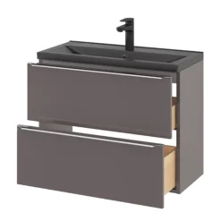 GoodHome Imandra Slimline Gloss Warm Grey Wall-mounted Bathroom Cabinet (H)60cm (W)80cm -Crystal Bathware goodhome imandra slimline gloss warm grey wall mounted bathroom cabinet h 60cm w 80cm5059340393636 26c