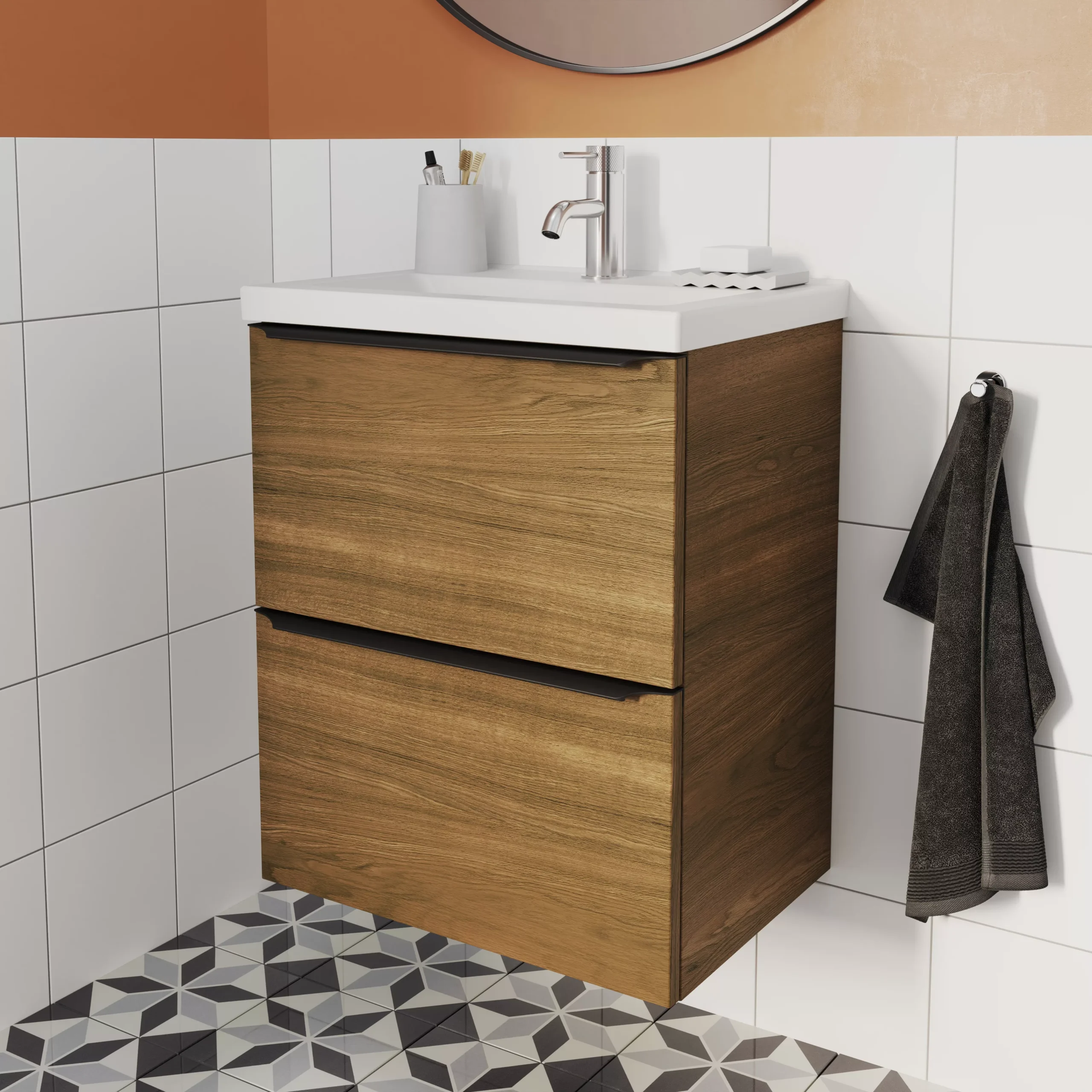 GoodHome Imandra Slimline Walnut Effect Wall-mounted Bathroom Cabinet (H)60cm (W)50cm 14 GoodHome Imandra Slimline Walnut Effect Wall-mounted Bathroom Cabinet (H)60cm (W)50cm - Image 12