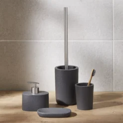 GoodHome Jubba Polymer Resin, Polypropylene (PP) & Stainless Steel Stone Effect Toilet Brush & Holder -Crystal Bathware goodhome jubba polymer resin polypropylene pp stainless steel stone effect toilet brush holder5059340218090 01i bq